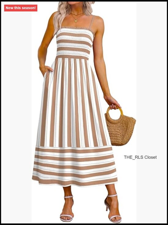 Dresses & Skirts - Spaghetti Strap Maxi Dress Smocked with Pockets Casual Boho Beach